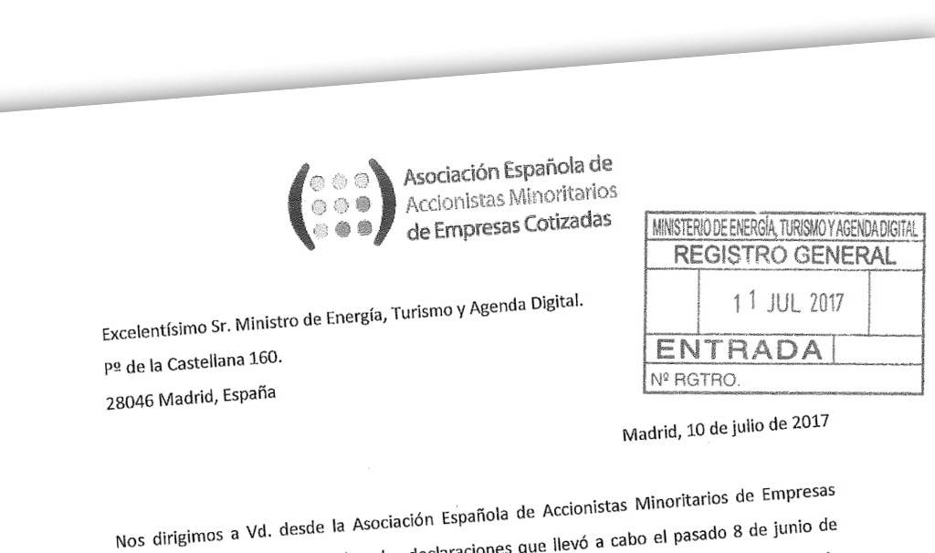 Carta al Ministro de Energía, Turismo y Agenda Digital